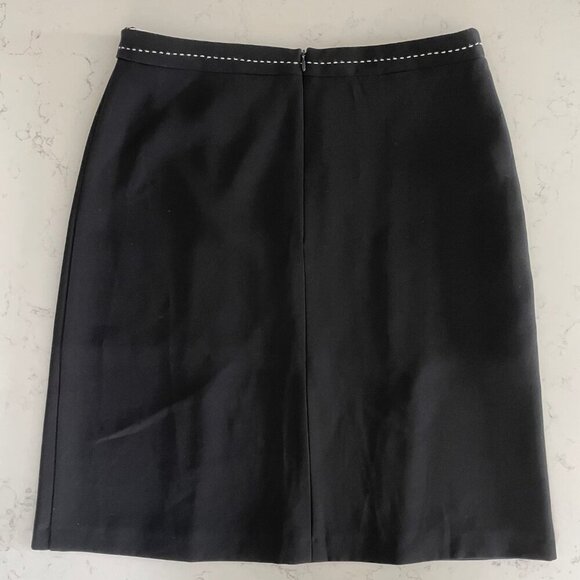 Joseph Ribkoff 3 Button Lined Poly Panel Skirt w Pick Stitching Black White Sz 8 - Picture 5 of 9